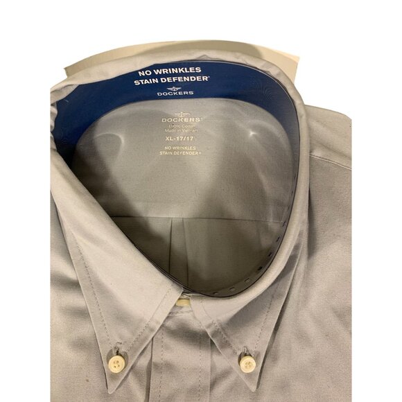 Dockers Mens Button-Down Shirt XL 17/17.5 Light Blue Wrinkle-Free Stain Defender - Picture 4 of 9